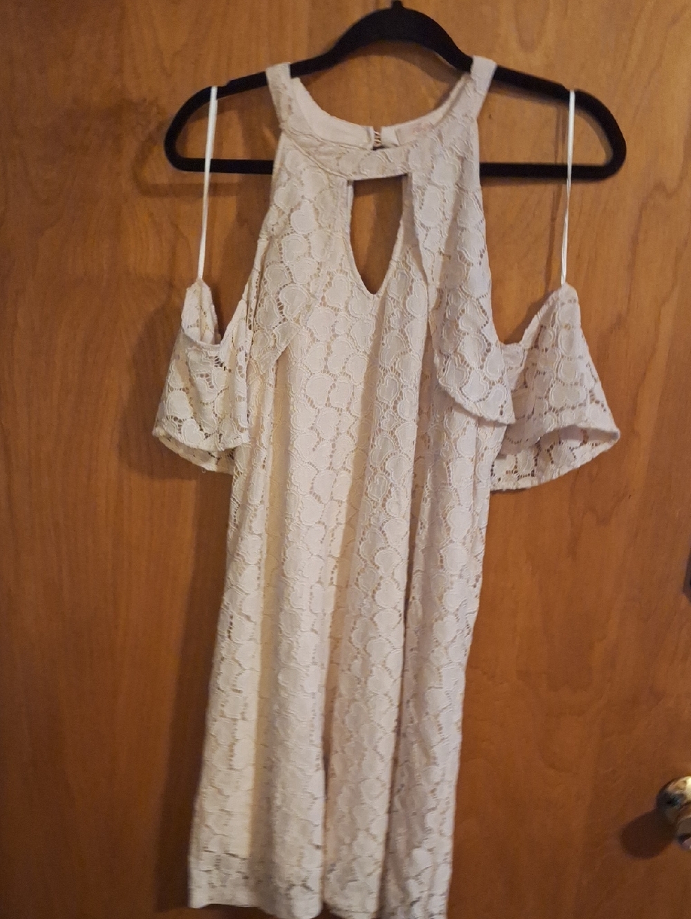 Candie's Cream Lace Cold-Shoulder Maxi Dress